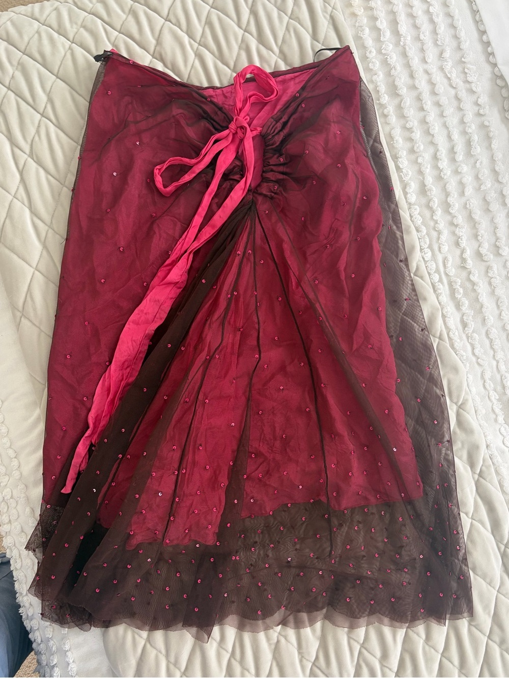 Y2K brown & pink sequent sheer midi skirt in sz M